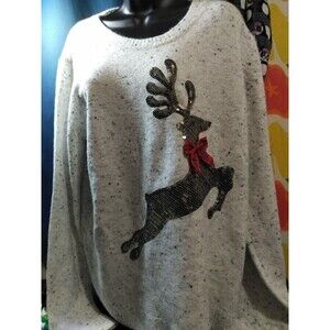 Karen Scott Women White Holiday Sweater Xl. Raindeer In Sequins